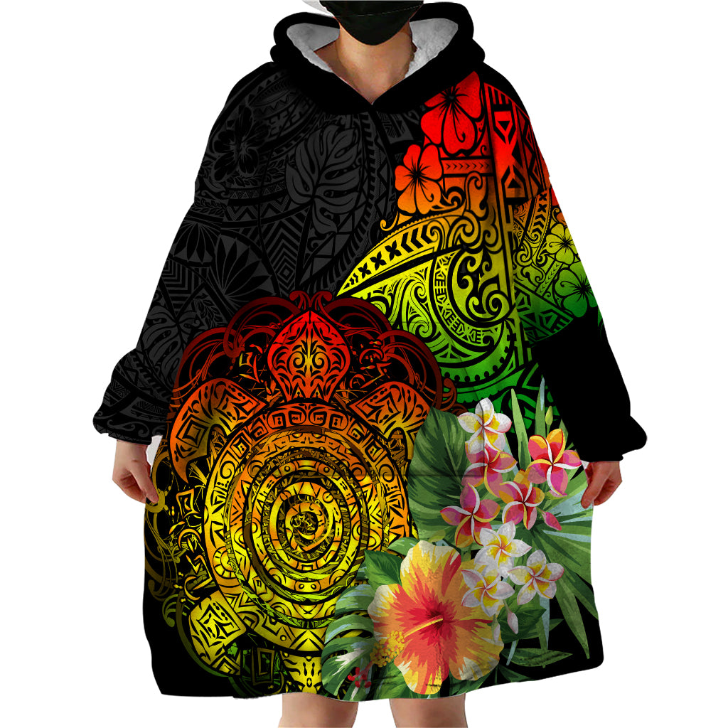 Polynesia Victory Day Wearable Blanket Hoodie Tribal Turtle and Hibiscus LT03 - Polynesian Pride