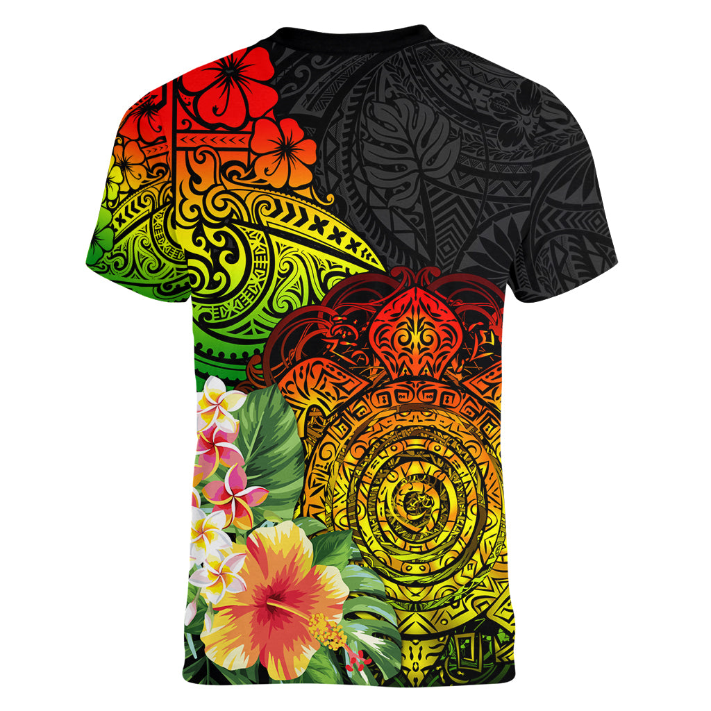 Polynesia Victory Day Women V Neck T Shirt Tribal Turtle and Hibiscus LT03 - Polynesian Pride