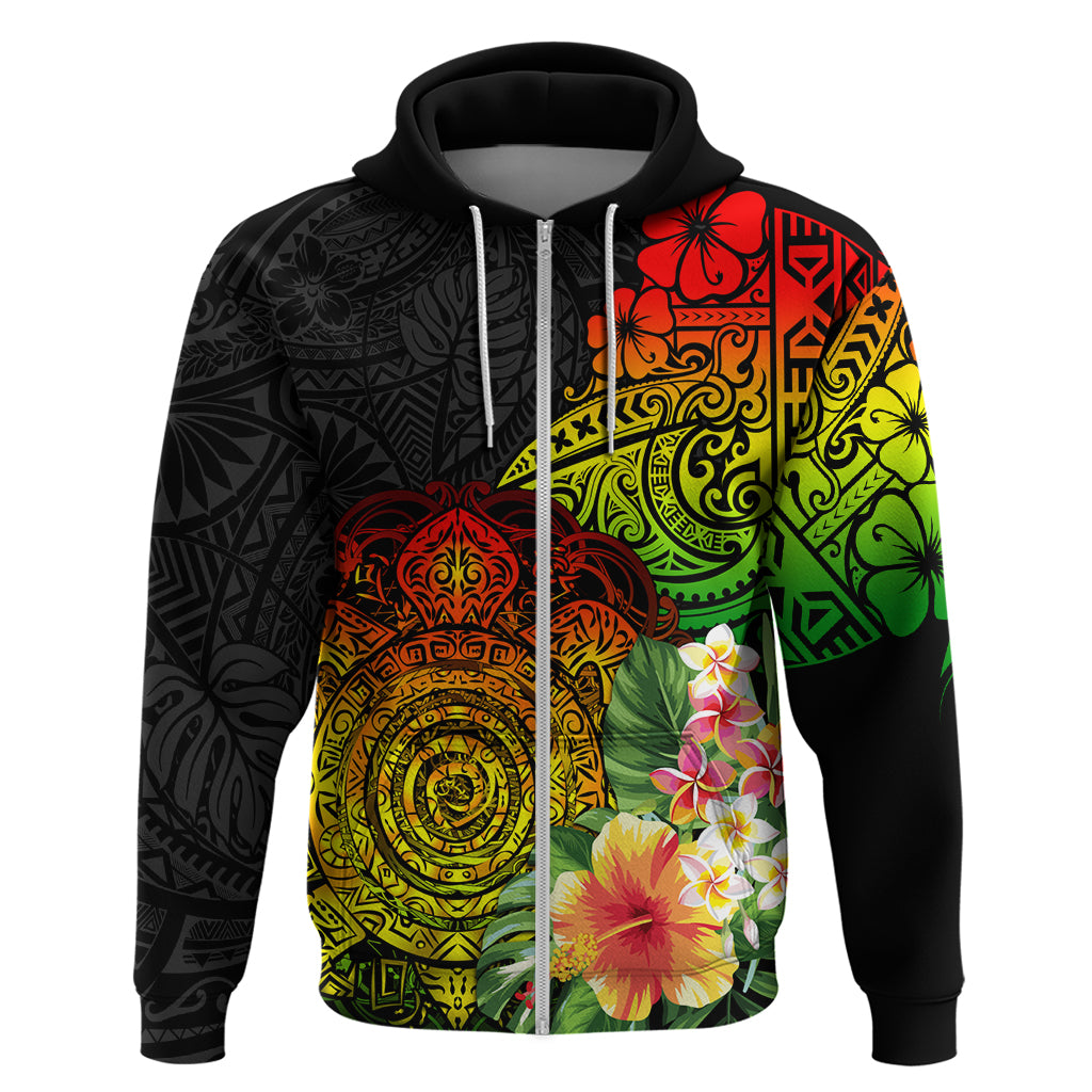 Polynesia Victory Day Zip Hoodie Tribal Turtle and Hibiscus LT03 Zip Hoodie Reggae - Polynesian Pride