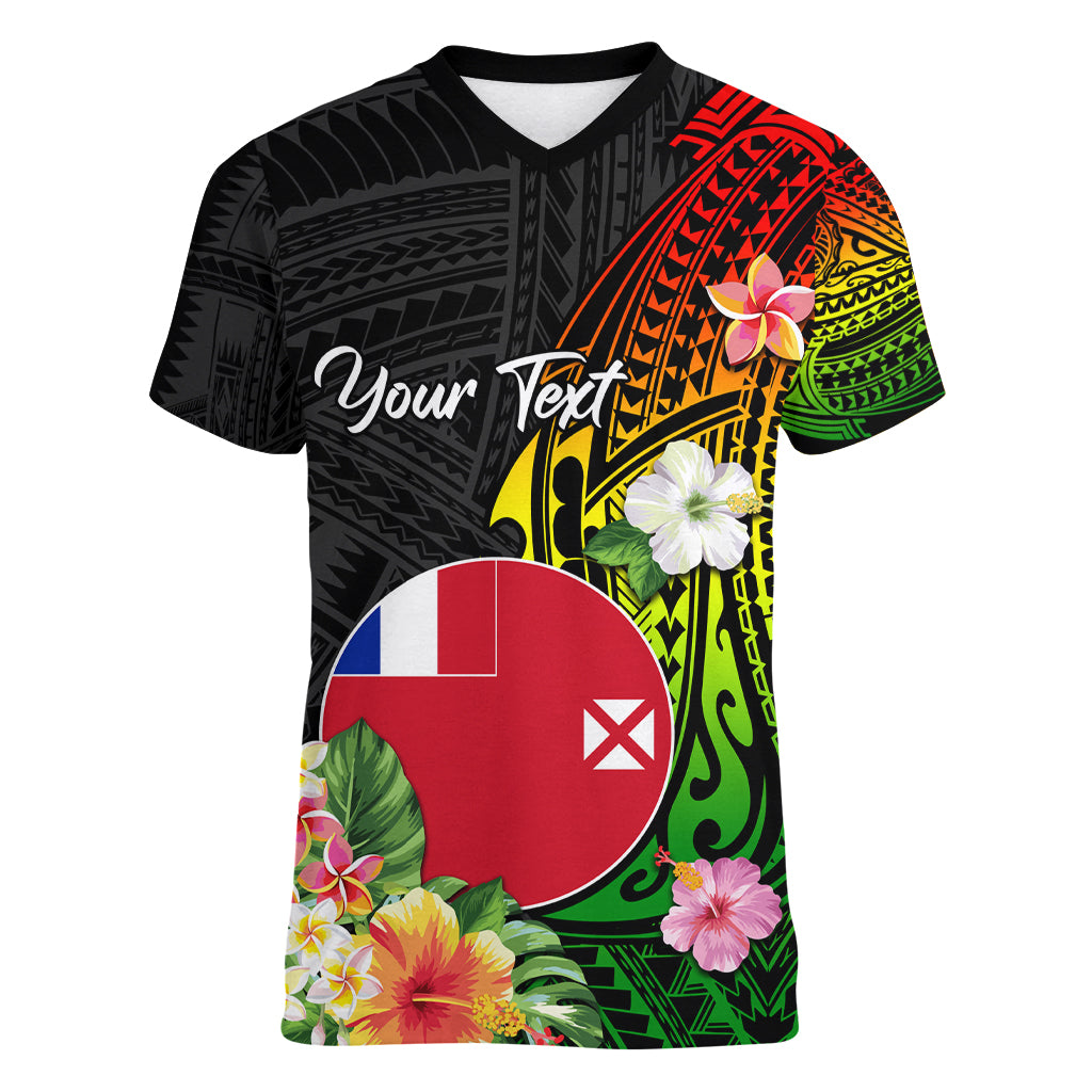 Wallis and Futuna Victory Day Women V Neck T Shirt Tribal Polynesian Tattoo and Hibiscus Flower LT03 Female Reggae - Polynesian Pride
