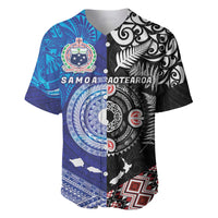 Samoa and Aotearoa Together Baseball Jersey Tatau Art Tattoos-Taniko and Maori with Fern LT03 Black - Polynesian Pride