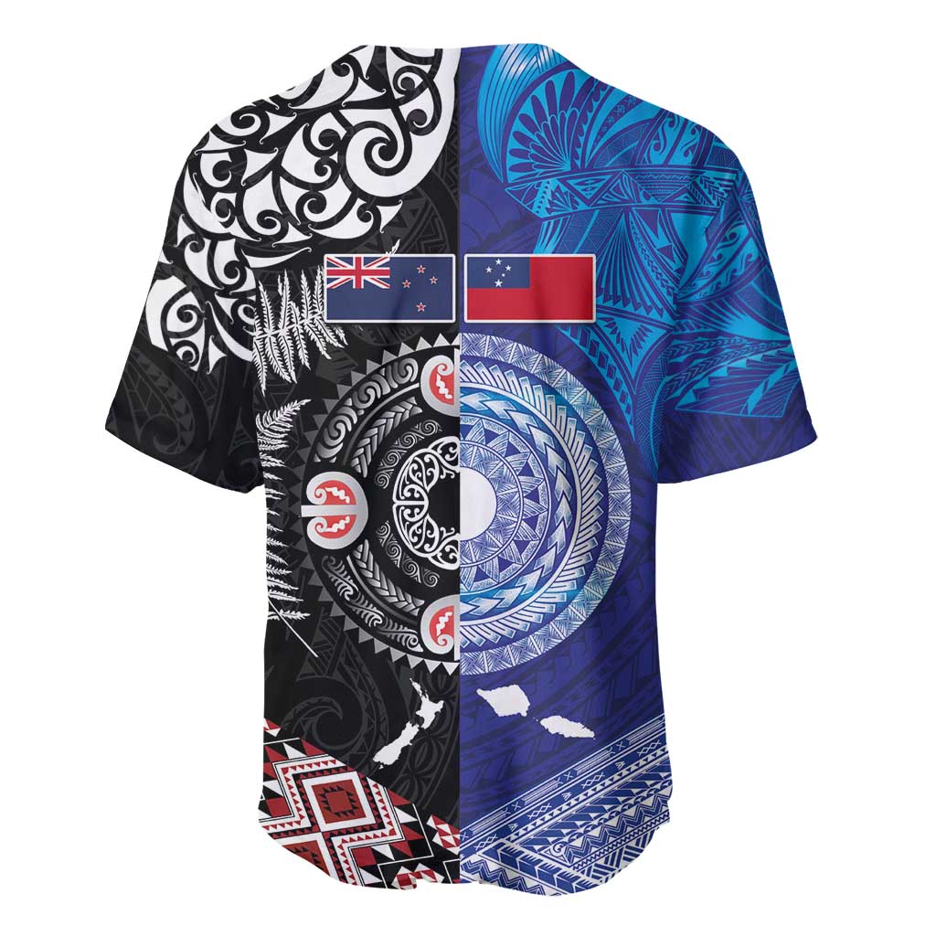 Samoa and Aotearoa Together Baseball Jersey Tatau Art Tattoos-Taniko and Maori with Fern LT03 - Polynesian Pride
