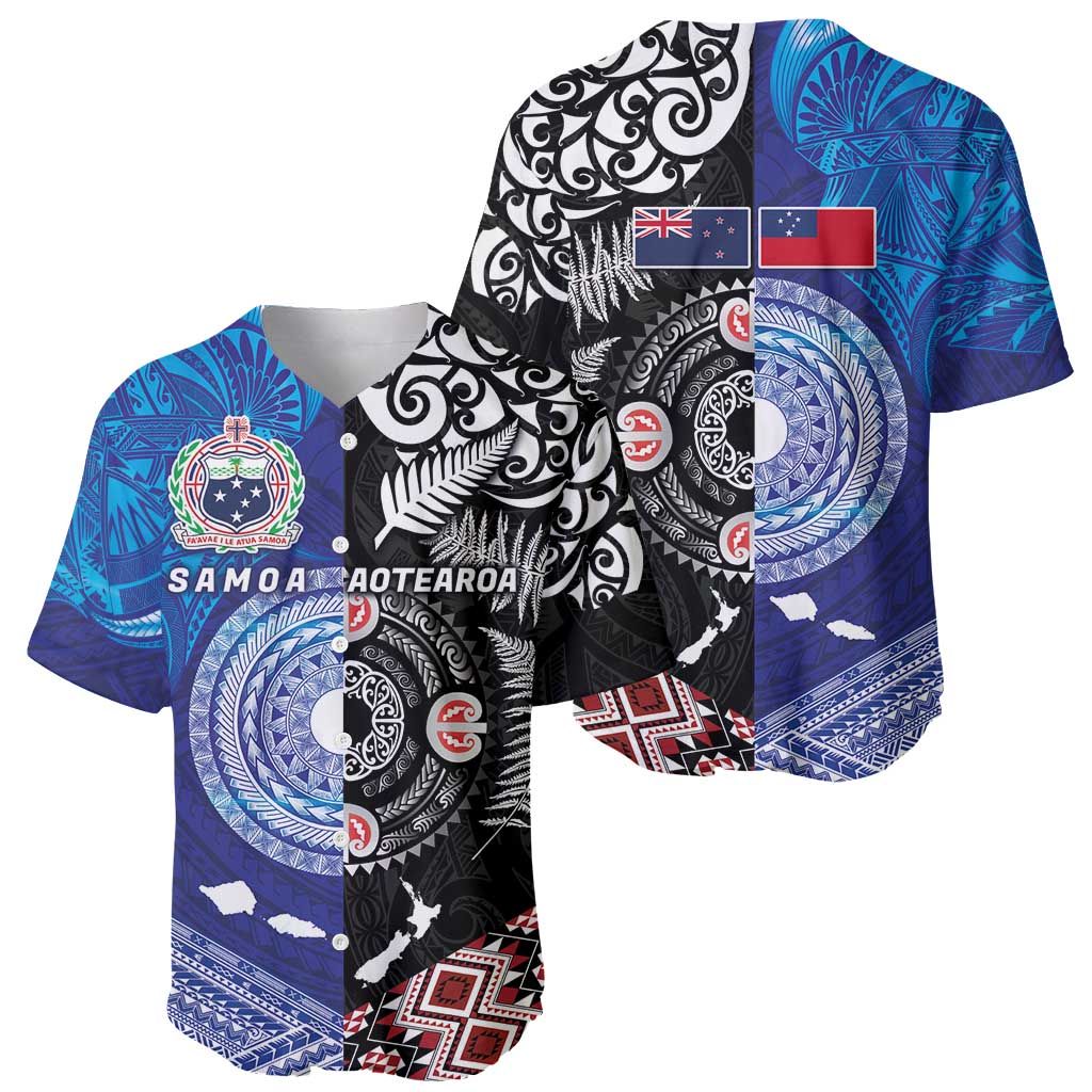 Samoa and Aotearoa Together Baseball Jersey Tatau Art Tattoos-Taniko and Maori with Fern LT03 - Polynesian Pride