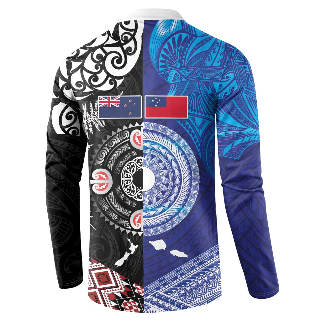 Samoa and Aotearoa Together Button Sweatshirt Tatau Art Tattoos-Taniko and Maori with Fern