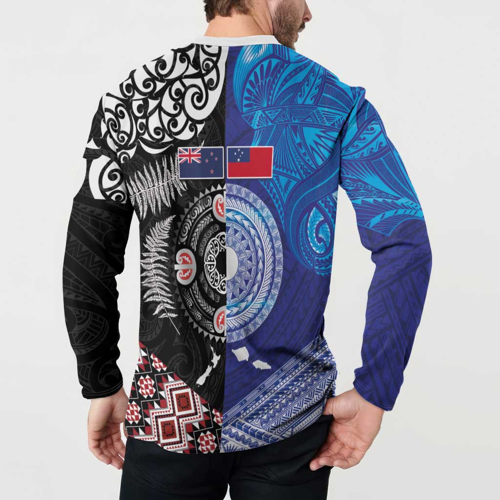 Samoa and Aotearoa Together Button Sweatshirt Tatau Art Tattoos-Taniko and Maori with Fern