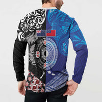 Samoa and Aotearoa Together Button Sweatshirt Tatau Art Tattoos-Taniko and Maori with Fern