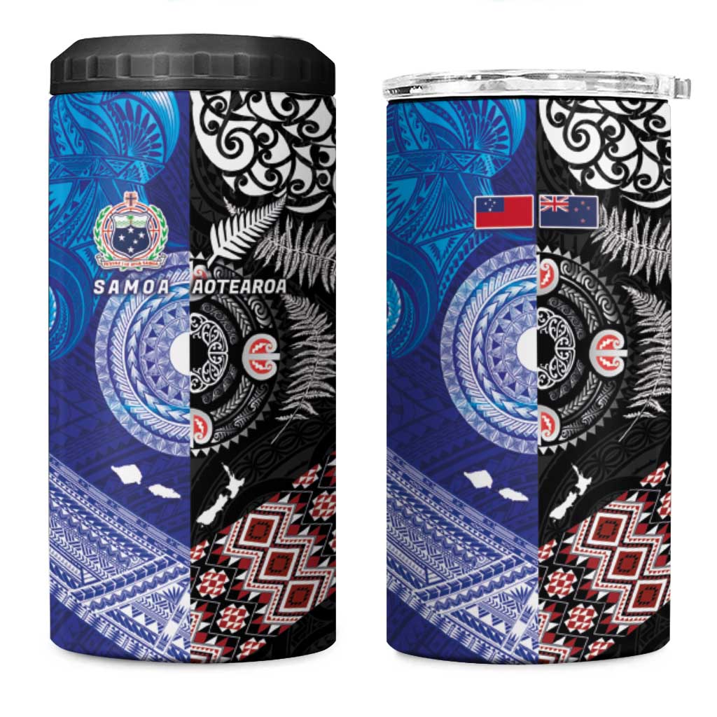 Samoa and Aotearoa Together 4 in 1 Can Cooler Tumbler Tatau Art Tattoos-Taniko and Maori with Fern