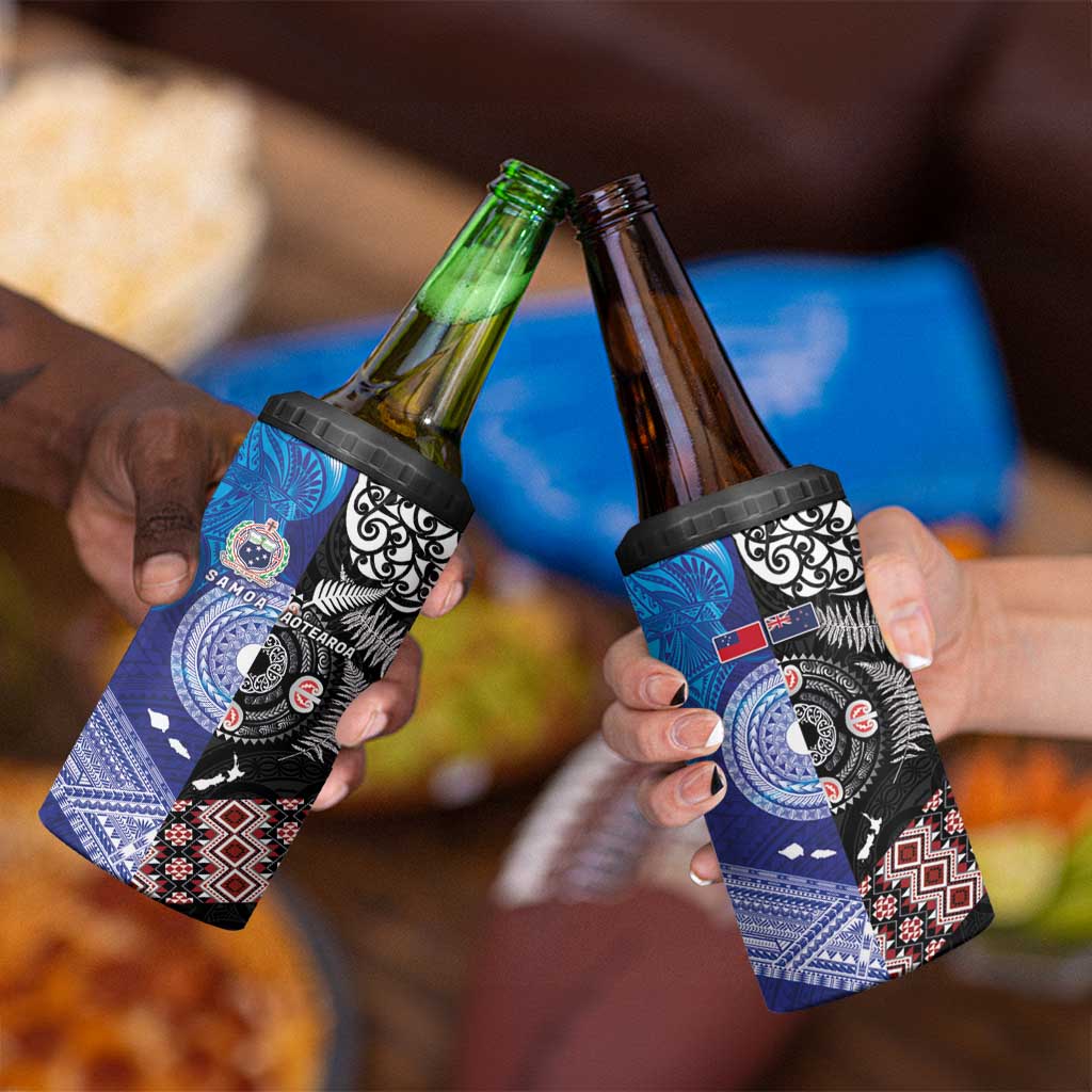 Samoa and Aotearoa Together 4 in 1 Can Cooler Tumbler Tatau Art Tattoos-Taniko and Maori with Fern