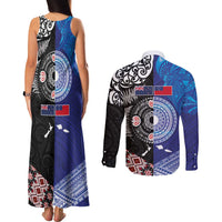 Samoa and Aotearoa Together Couples Matching Tank Maxi Dress and Long Sleeve Button Shirt Tatau Art Tattoos-Taniko and Maori with Fern