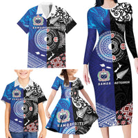 Samoa and Aotearoa Together Family Matching Long Sleeve Bodycon Dress and Hawaiian Shirt Tatau Art Tattoos-Taniko and Maori with Fern LT03 - Polynesian Pride