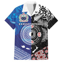 Samoa and Aotearoa Together Family Matching Long Sleeve Bodycon Dress and Hawaiian Shirt Tatau Art Tattoos-Taniko and Maori with Fern LT03 Dad's Shirt - Short Sleeve Black - Polynesian Pride