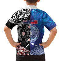 Samoa and Aotearoa Together Family Matching Off The Shoulder Long Sleeve Dress and Hawaiian Shirt Tatau Art Tattoos-Taniko and Maori with Fern LT03 - Polynesian Pride