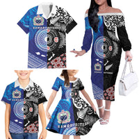 Samoa and Aotearoa Together Family Matching Off The Shoulder Long Sleeve Dress and Hawaiian Shirt Tatau Art Tattoos-Taniko and Maori with Fern LT03 - Polynesian Pride
