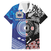 Samoa and Aotearoa Together Family Matching Off The Shoulder Long Sleeve Dress and Hawaiian Shirt Tatau Art Tattoos-Taniko and Maori with Fern LT03 Dad's Shirt - Short Sleeve Black - Polynesian Pride