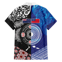 Samoa and Aotearoa Together Family Matching Off The Shoulder Long Sleeve Dress and Hawaiian Shirt Tatau Art Tattoos-Taniko and Maori with Fern LT03 - Polynesian Pride