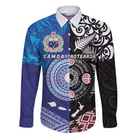 Samoa and Aotearoa Together Family Matching Off The Shoulder Long Sleeve Dress and Hawaiian Shirt Tatau Art Tattoos-Taniko and Maori with Fern LT03 Dad's Shirt - Long Sleeve Black - Polynesian Pride