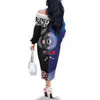 Samoa and Aotearoa Together Family Matching Off The Shoulder Long Sleeve Dress and Hawaiian Shirt Tatau Art Tattoos-Taniko and Maori with Fern LT03 - Polynesian Pride
