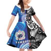 Samoa and Aotearoa Together Family Matching Off Shoulder Short Dress and Hawaiian Shirt Tatau Art Tattoos-Taniko and Maori with Fern