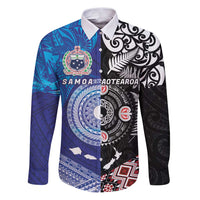 Samoa and Aotearoa Together Family Matching Puletasi and Hawaiian Shirt Tatau Art Tattoos-Taniko and Maori with Fern LT03 Dad's Shirt - Long Sleeve Black - Polynesian Pride