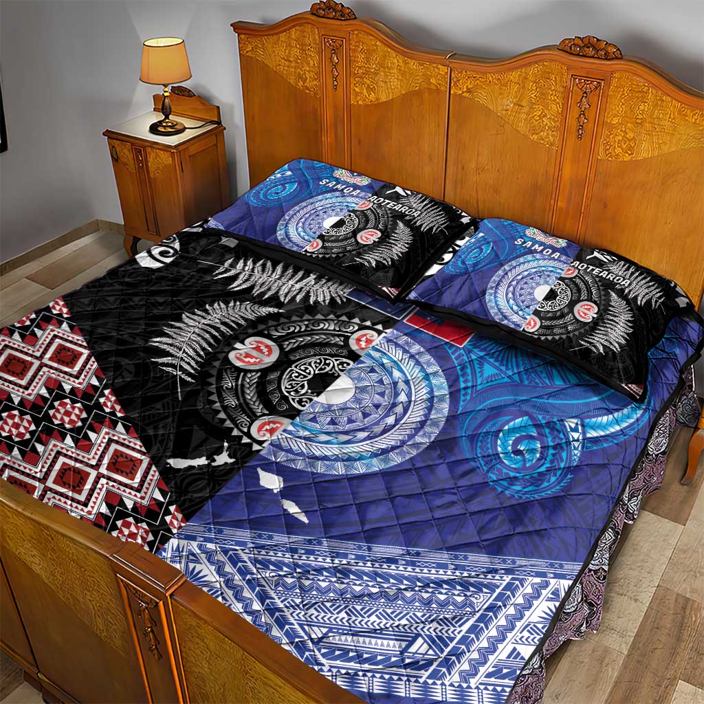 Samoa and Aotearoa Together Quilt Bed Set Tatau Art Tattoos-Taniko and Maori with Fern