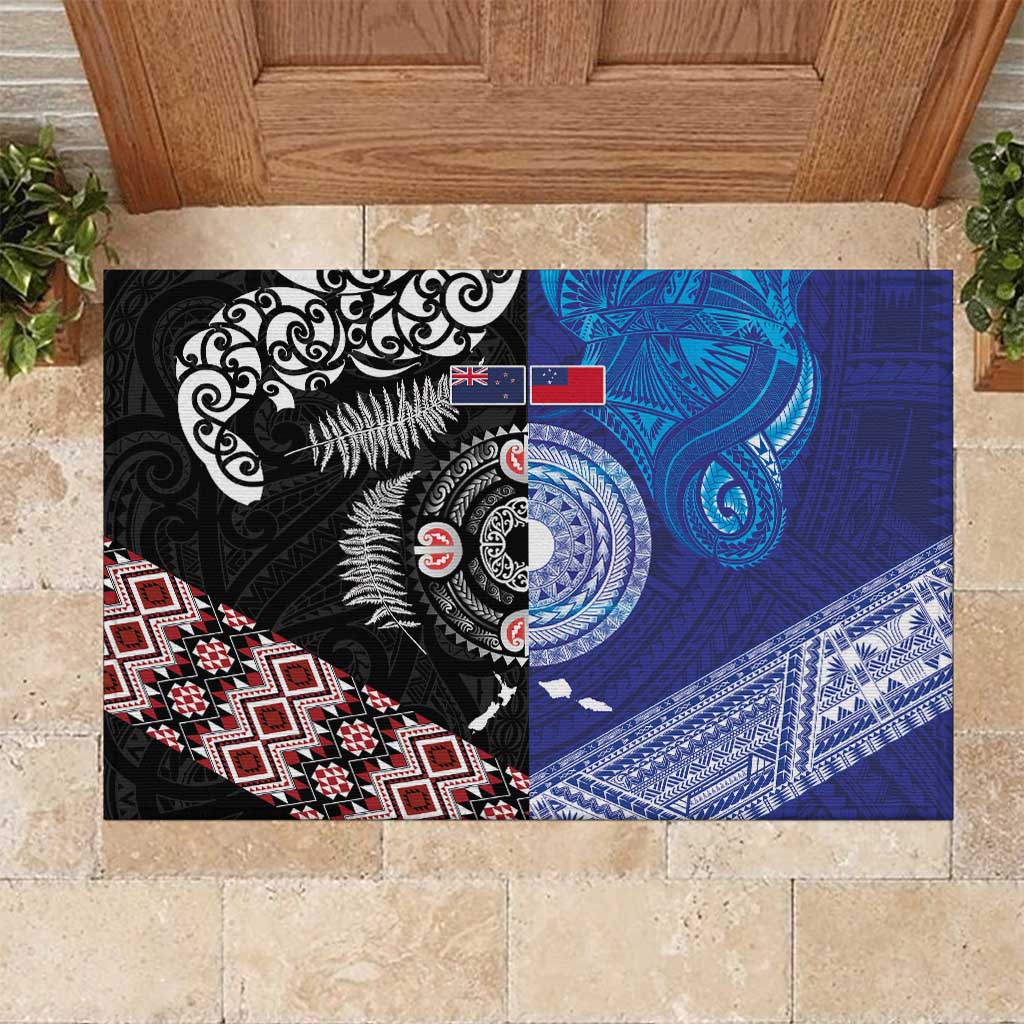 Samoa and Aotearoa Together Rubber Doormat Tatau Art Tattoos-Taniko and Maori with Fern LT03 Black - Polynesian Pride