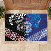 Samoa and Aotearoa Together Rubber Doormat Tatau Art Tattoos-Taniko and Maori with Fern LT03 Black - Polynesian Pride