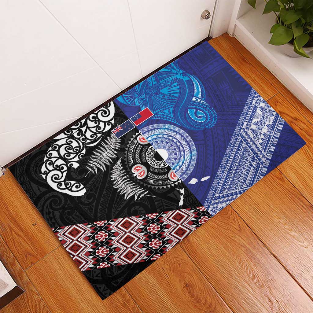 Samoa and Aotearoa Together Rubber Doormat Tatau Art Tattoos-Taniko and Maori with Fern LT03 - Polynesian Pride