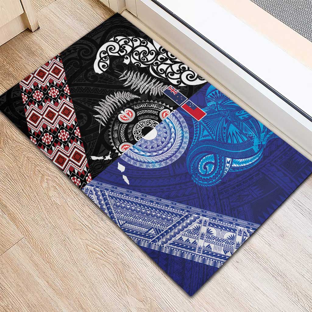 Samoa and Aotearoa Together Rubber Doormat Tatau Art Tattoos-Taniko and Maori with Fern LT03 - Polynesian Pride