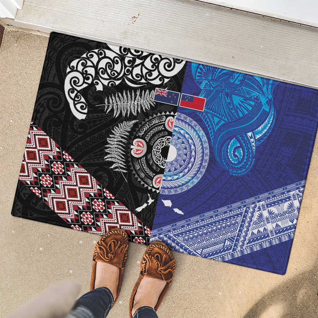 Samoa and Aotearoa Together Rubber Doormat Tatau Art Tattoos-Taniko and Maori with Fern LT03 - Polynesian Pride