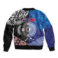 Samoa and Aotearoa Together Sleeve Zip Bomber Jacket Tatau Art Tattoos-Taniko and Maori with Fern