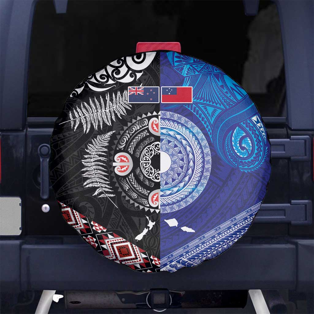 Samoa and Aotearoa Together Spare Tire Cover Tatau Art Tattoos-Taniko and Maori with Fern