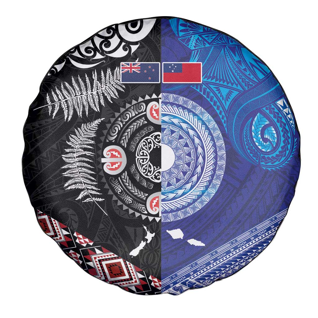 Samoa and Aotearoa Together Spare Tire Cover Tatau Art Tattoos-Taniko and Maori with Fern