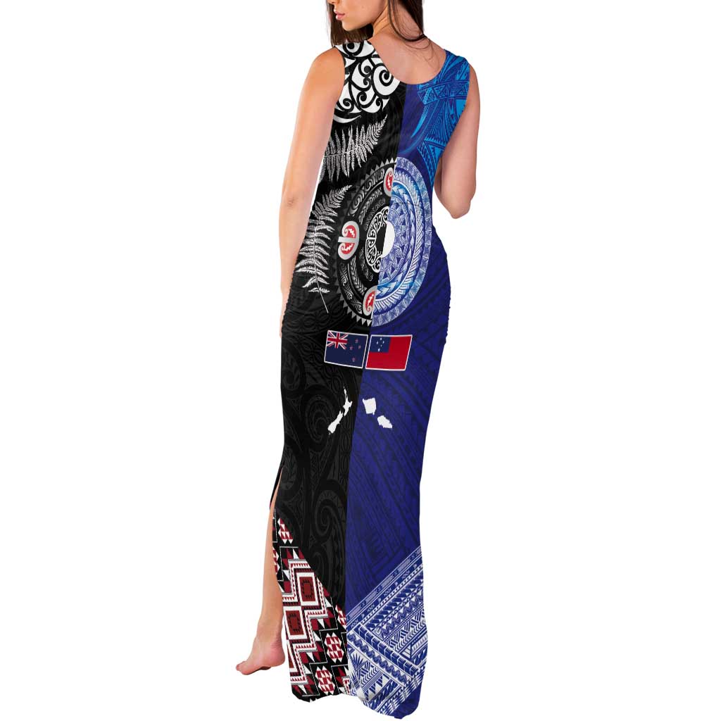Samoa and Aotearoa Together Tank Maxi Dress Tatau Art Tattoos-Taniko and Maori with Fern