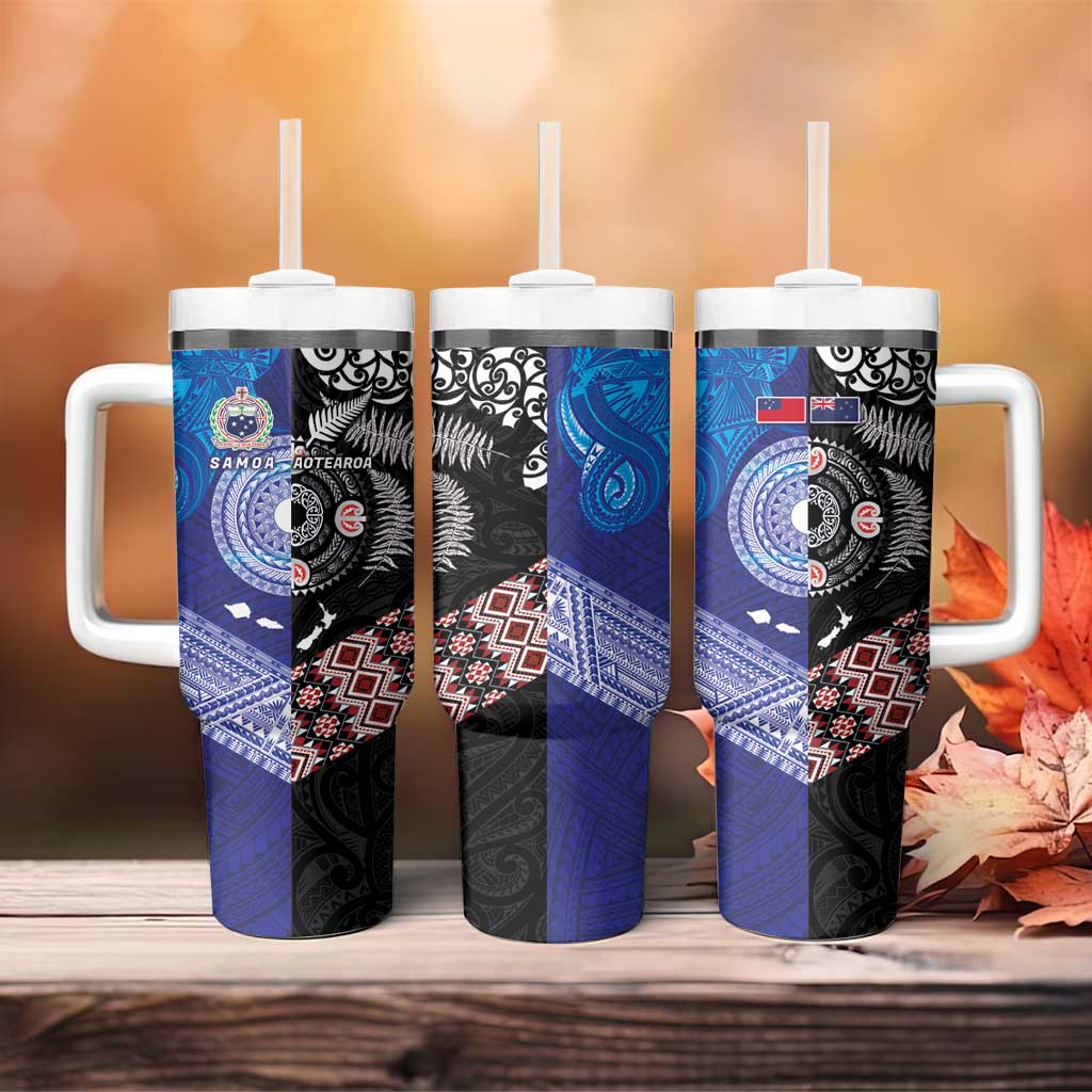 Samoa and Aotearoa Together Tumbler With Handle Tatau Art Tattoos-Taniko and Maori with Fern