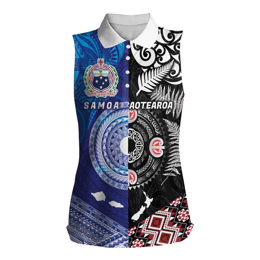Samoa and Aotearoa Together Women Sleeveless Polo Shirt Tatau Art Tattoos-Taniko and Maori with Fern