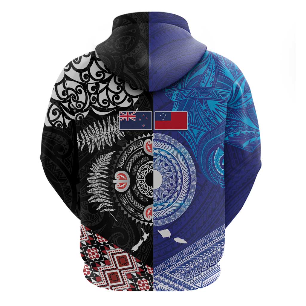 Samoa and Aotearoa Together Zip Hoodie Tatau Art Tattoos-Taniko and Maori with Fern