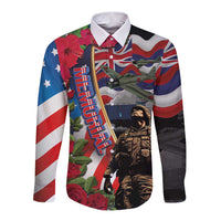 Hawaii and United States Memorial Day Long Sleeve Button Shirt Honor and Remember The Fallen LT03 Unisex Blue - Polynesian Pride