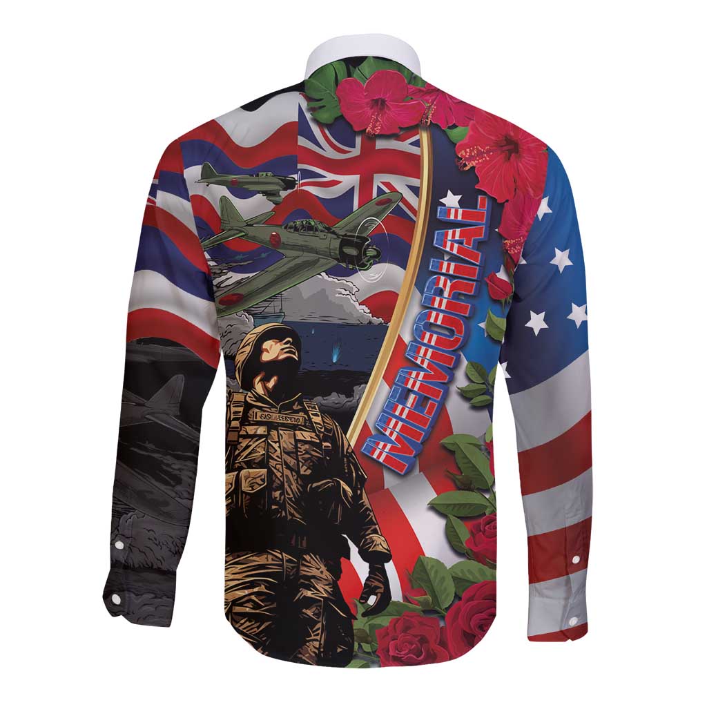 Hawaii and United States Memorial Day Long Sleeve Button Shirt Honor and Remember The Fallen LT03 - Polynesian Pride