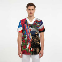 Hawaii and United States Memorial Day Scrub Top Honor and Remember The Fallen - Polynesian Pride