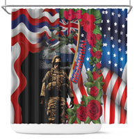 Hawaii and United States Memorial Day Shower Curtain Honor and Remember The Fallen LT03 Blue - Polynesian Pride