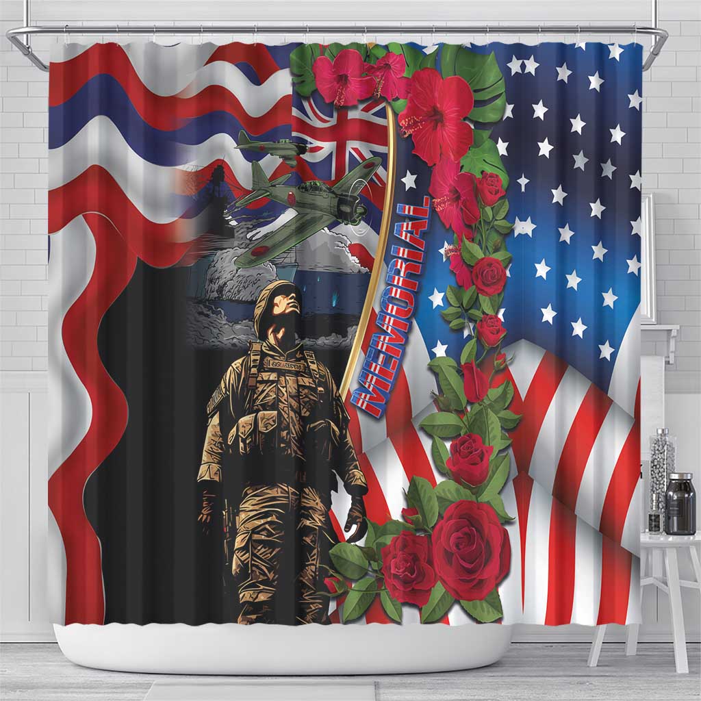 Hawaii and United States Memorial Day Shower Curtain Honor and Remember The Fallen LT03 - Polynesian Pride