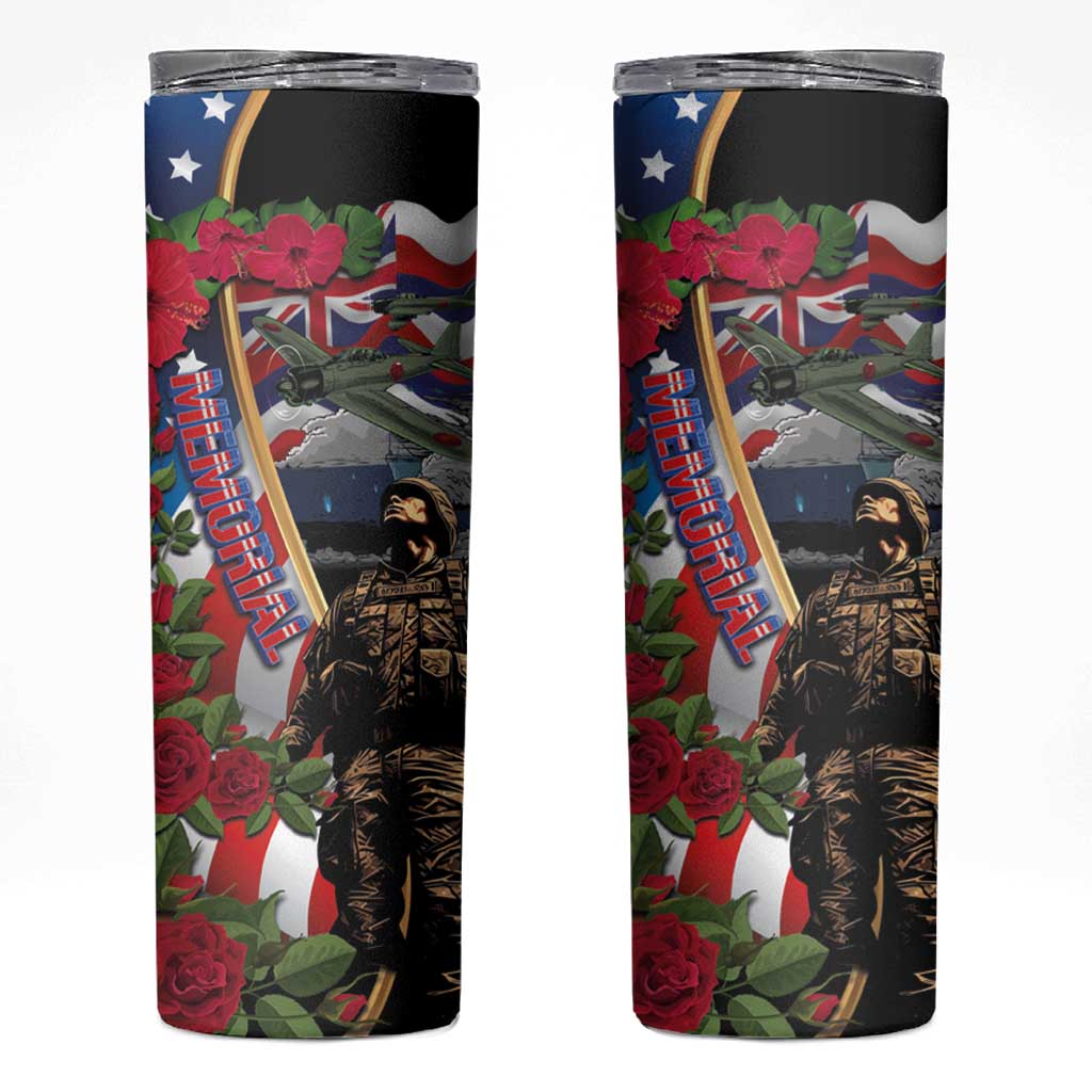 Hawaii and United States Memorial Day Skinny Tumbler -Honor and Remember The Fallen