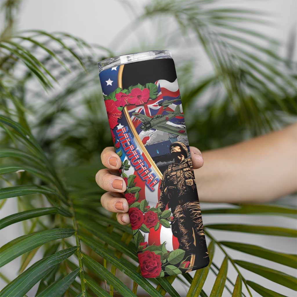 Hawaii and United States Memorial Day Skinny Tumbler -Honor and Remember The Fallen