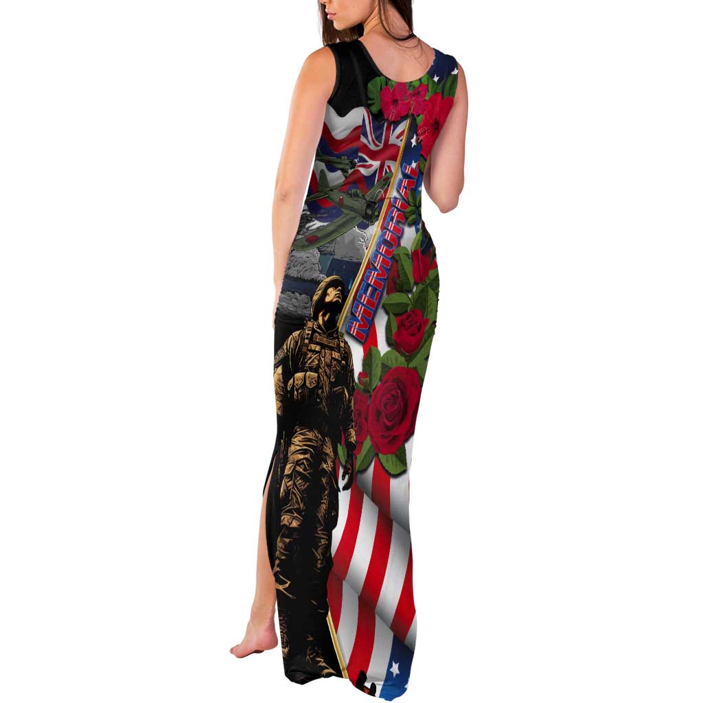 Hawaii and United States Memorial Day Tank Maxi Dress Honor and Remember The Fallen