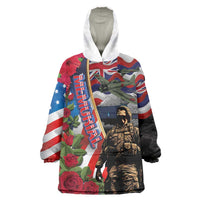 Hawaii and United States Memorial Day Wearable Blanket Hoodie Honor and Remember The Fallen