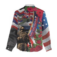 Hawaii and United States Memorial Day Women Casual Shirt Honor and Remember The Fallen