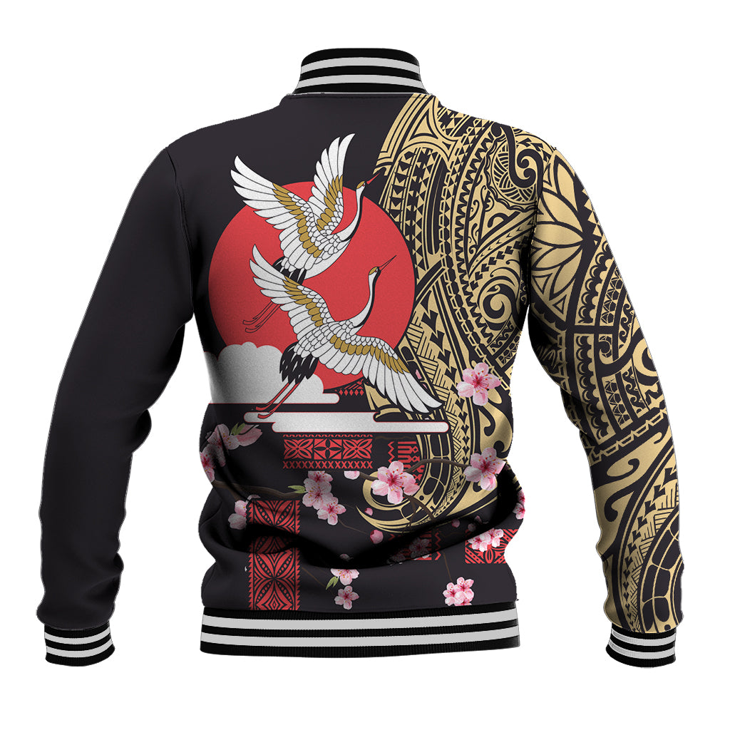 Japanese Culture and Hawaiian Tribal Baseball Jacket Sakura Blossom Tapa Pattern
