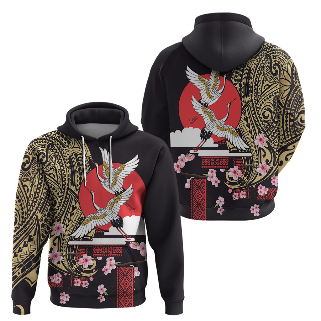 Japanese Culture and Hawaiian Tribal Hoodie Sakura Blossom Tapa Pattern