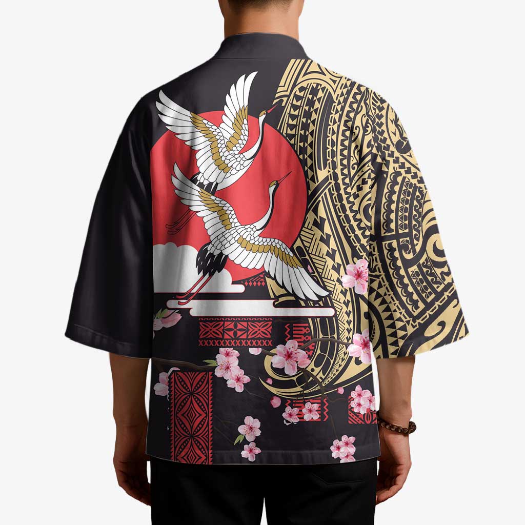 Japanese Culture and Hawaiian Tribal Kimono Sakura Blossom Tapa Pattern - Polynesian Pride