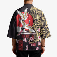 Japanese Culture and Hawaiian Tribal Kimono Sakura Blossom Tapa Pattern - Polynesian Pride